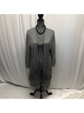 Coldwater Creek Cardigan Womens Sz 2X Gray Open Front Sheer Embroidered Layered
